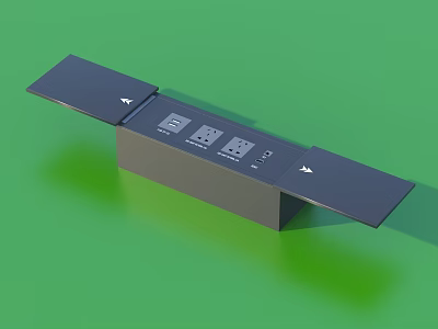 Black Power Strip With Foldable Sides And Multiple Sockets For Home Use 3d model
