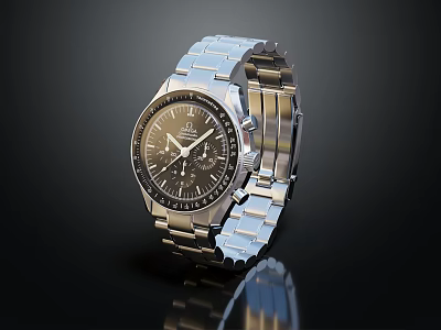 Luxury Silver Metal Strap Watch With Black Dial And Elegant Design 3d model