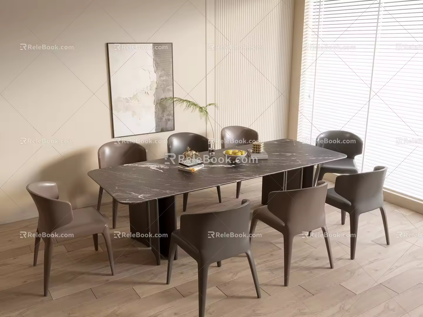 Modern Dining Table and Chair Rectangular Dining Seat Combination Dining Table Ornaments Dining Seat 3d model