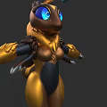 3D Flying Creature Model with Blue Eyes Golden Black Body and Insect Dragon Hybrid Wings