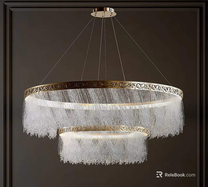 Modern Double Layer Chandelier With Gold Frame And Crystal Tassels Hanging Light Fixture 3d model 