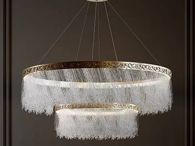 Modern Double Layer Chandelier With Gold Frame And Crystal Tassels Hanging Light Fixture 3d model