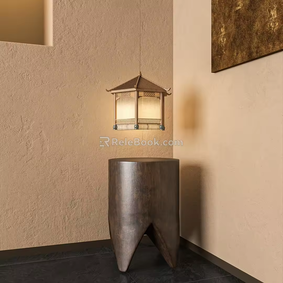 Quiet wind ancient building chandelier 3d model