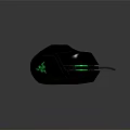 Black Wired Gaming Mouse With Green Glowing Accents And Ergonomic Design
