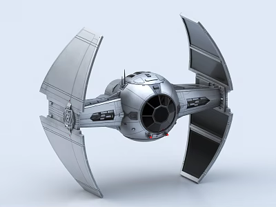 Detailed Silver TIE Fighter Model With Black Wings And Cockpit Design 3d model