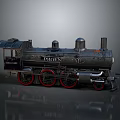 Vintage Black Steam Train Model with Red Wheels PHOENIX Lettering on Gray Reflective Background
