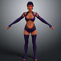 3D Character Model In Stylish Purple Outfit With Long Sleeves And Thigh High Socks