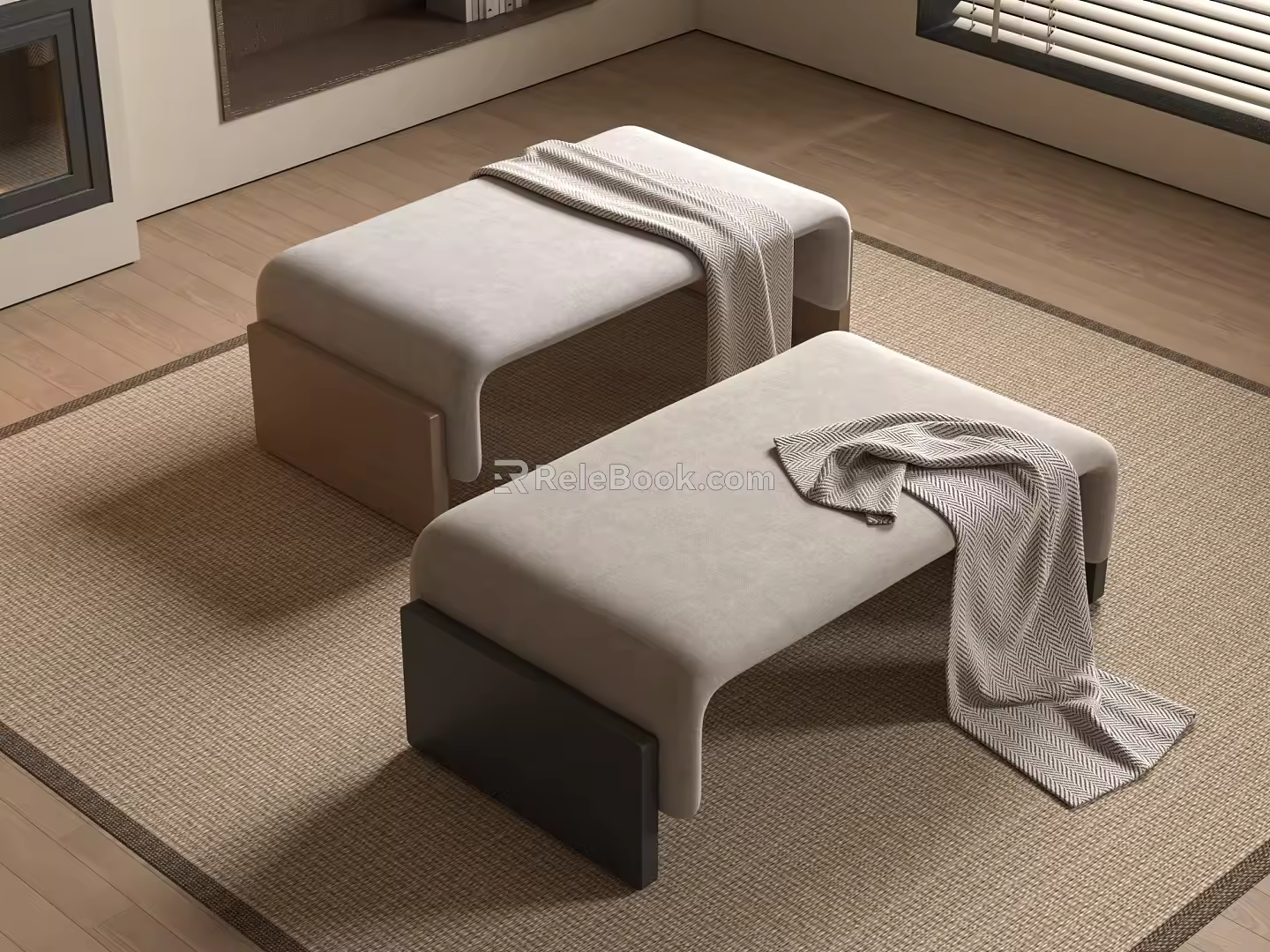 Cream Nordic Shoe Changing Stool Nordic Shoe Changing Stool Bed End Stool Sofa Stool Bench Solid Wood Fabric Shoe Changing Stool Sofa Towel 3d model