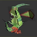 Green Dragon Pixel Style Game Character With Small Creature And Orange Details