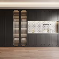 Modern Black Wine Cabinet With Glass Doors And Geometric Pattern Backsplash