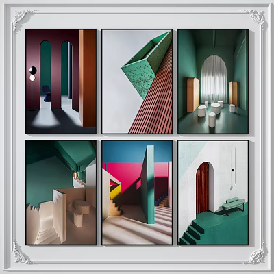 Modern Interior Design Artworks With Various Geometric Shapes And Colorful Spaces 3d model