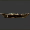 Traditional Handcrafted Wooden Boat With Decorative Elements And Wooden Oars