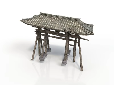 Traditional Chinese Architectural Structure With Wooden Frame Tile Roof And Curved Eaves 3d model