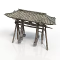 Traditional Chinese Architectural Structure With Wooden Frame Tile Roof And Curved Eaves