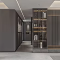 Modern Living Dining Room Interior With Grey Walls Red Circular Artwork And Marble Panel