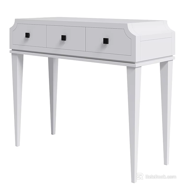 Modern White Dressing Table With Three Drawers And Slim Legs Interior Design 3d model 
