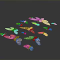Artistic Colorful Craft Paper Butterflies Scattered On Dark Background Surface