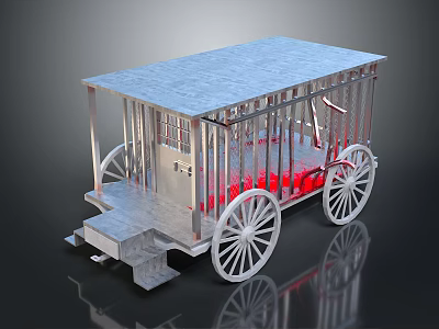 Vintage Prison Wagon With Metal Bars Enclosure Large Spoked Wheels And Metal Roof 3d model