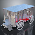 Vintage Prison Wagon With Metal Bars Enclosure Large Spoked Wheels And Metal Roof