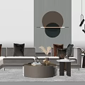Gray Sectional Sofa and Coffee Table Set with Round Table Decorative Pillows and Area Rug 3d model