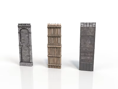 Architectural Scene Components Featuring Stone Arch Wooden Fence And Metal Panel 3d model