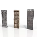 Architectural Scene Components Featuring Stone Arch Wooden Fence And Metal Panel