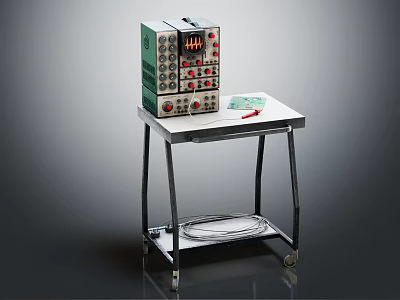 Industrial Testing Equipment With Digital Display And Multiple Control Knobs On Mobile Cart 3d model