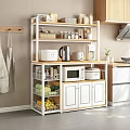 Kitchen Storage Shelf with Microwave Coffee Maker Rice Cooker Vegetable Fruit Baskets and Cabinet 3d model