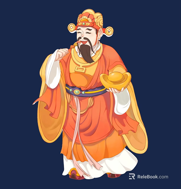 Traditional Chinese God of Wealth Sculpture Carving With Traditional Costume And Gold Ingot 3d model 