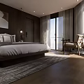 Hotel Room Interior With Wooden Furniture Large Window Natural Light Bed TV And Green Plant
