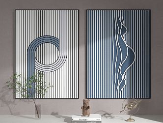 Modern abstract painting simple decorative painting abstract lines blue painting 3d model