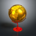 Golden Globe Decorative Piece With Red Stand And Detailed World Map
