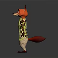 3D Fox Character Wearing Yellow Floral Shirt Beige Pants Red Shoes And Bag