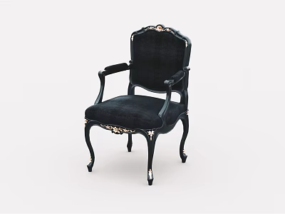 Black Accent Chair with Gold Carved Accents Armrests and Elegant Curved Legs Design 3d model