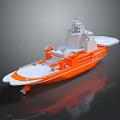 Orange And White Wooden Boat Featuring Superstructure Deck Equipment And Reflective Hull Design