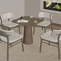 Modern Table And Chairs Set With Round Wooden Table Four Cushioned Chairs On Woven Rug