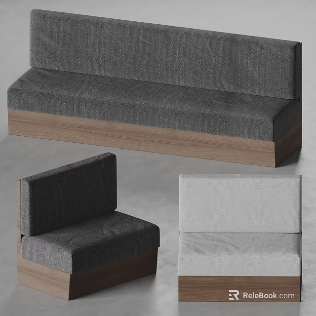 Modern Gray Fabric Sofa With Wooden Base Soft Seat And Comfortable Backrest Design 3d model 