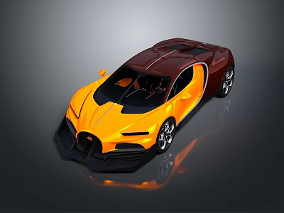 Bugatti Sports Car Orange And Brown Exterior With Sleek Aerodynamic Body And Modern Design 3d model