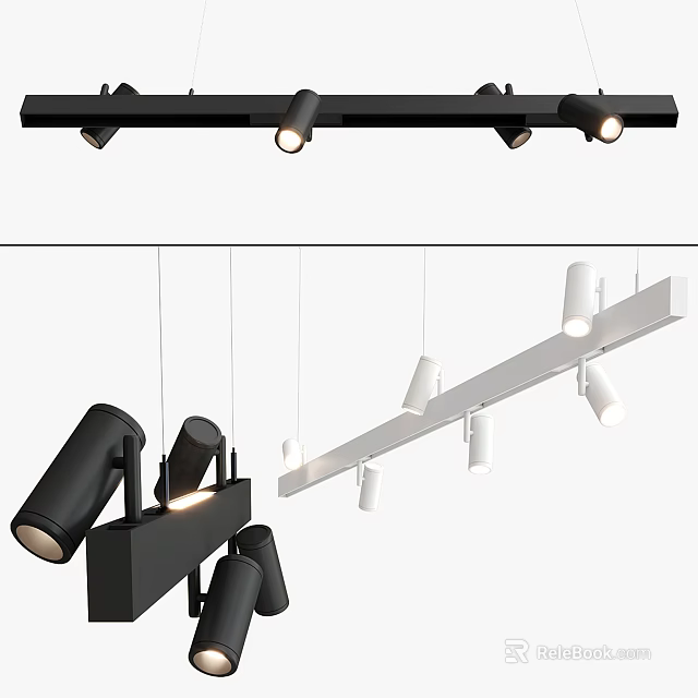 Modern Black and White Track Ceiling Downlights and Spotlights for Interior Lighting Design 3d model 