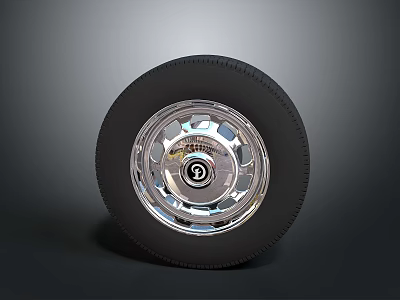 Car Tire With Shiny Chrome Wheel Rim And Classic Design Details 3d model
