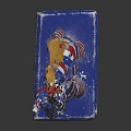 Decorative Zebra Figurine With Blue White Red Stripes And Yellow Mane On Black Background