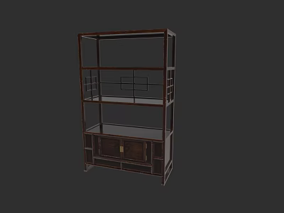 Classic Chinese Style Wooden Bookshelf With Multiple Shelves And Cabinet Doors Design 3d model