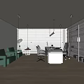 Modern Office Interior With Green Sofas Desk Chairs Blinds Bookshelves And Wooden Floor