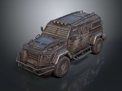 Rugged Armored Military Vehicle With Metal Exterior Roof Rack And Large Tires 3d model