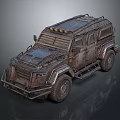 Rugged Armored Military Vehicle With Metal Exterior Roof Rack And Large Tires