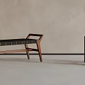Stylish Wooden Bench With Black Cushion And Metal Chair In Minimalist Interior