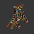 Ancient Wooden Catapult Chariot With Ropes Metal Components And Wheels