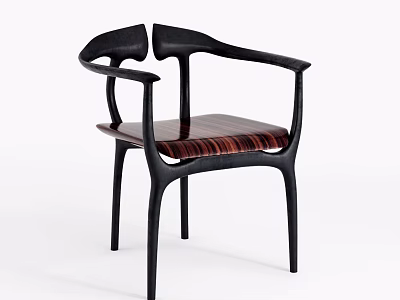 Minimalist Leisure Chair With Curved Armrests Black Frame And Striped Wooden Seat 3d model