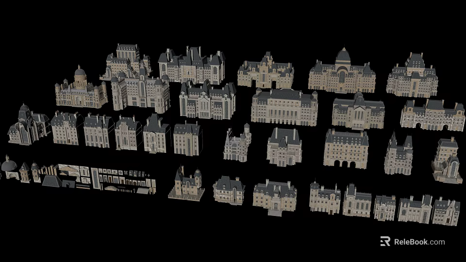 European Architecture Collection With Diverse Classical Styles Historical Details And Distinctive Facades 3d model 