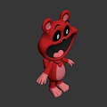 Cute Red Cartoon Bear 3D Model With Big Eyes Open Mouth And Heart Chest